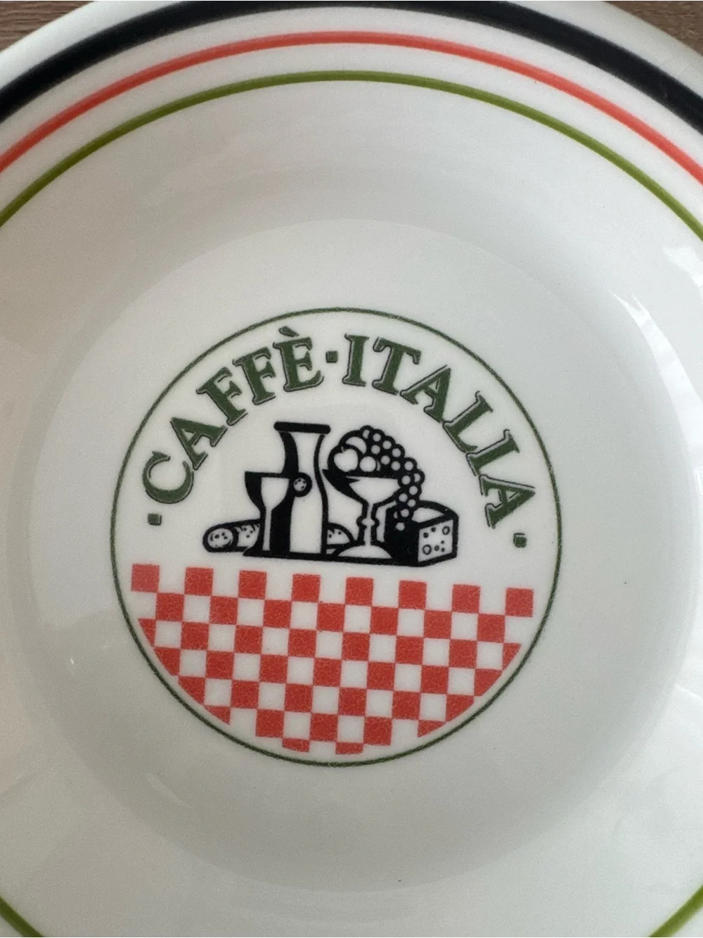 Caffè Italia Ceramic Bowls Set of 4, White Red & Green Vintage Made in Italy 8”